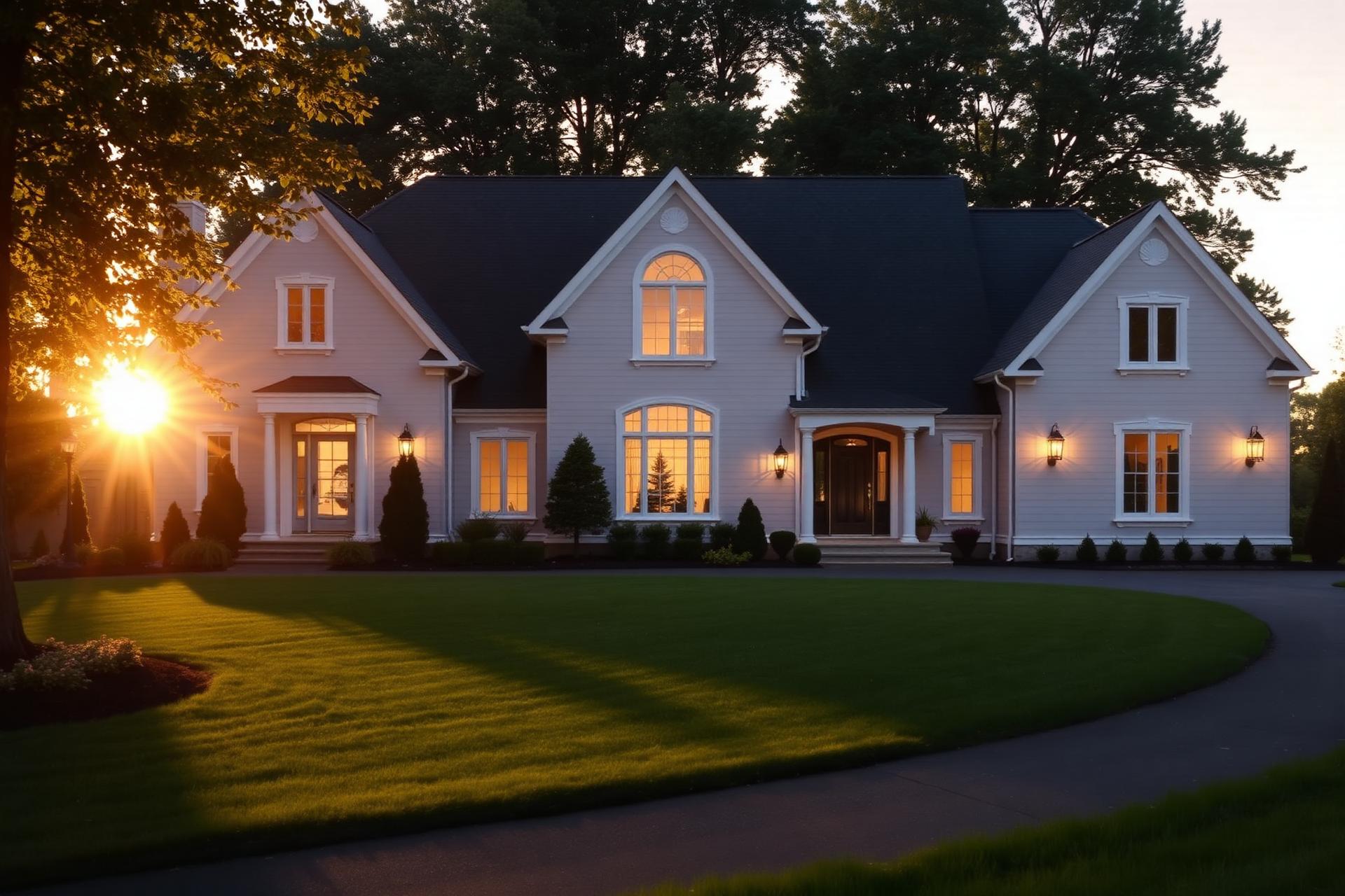 Elegant New Jersey luxury home at golden hour